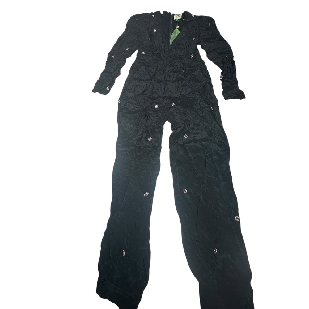NWT Farm Rio Black Mirror Satin Jumpsuit with Embellishments s - Picture 8 of 16